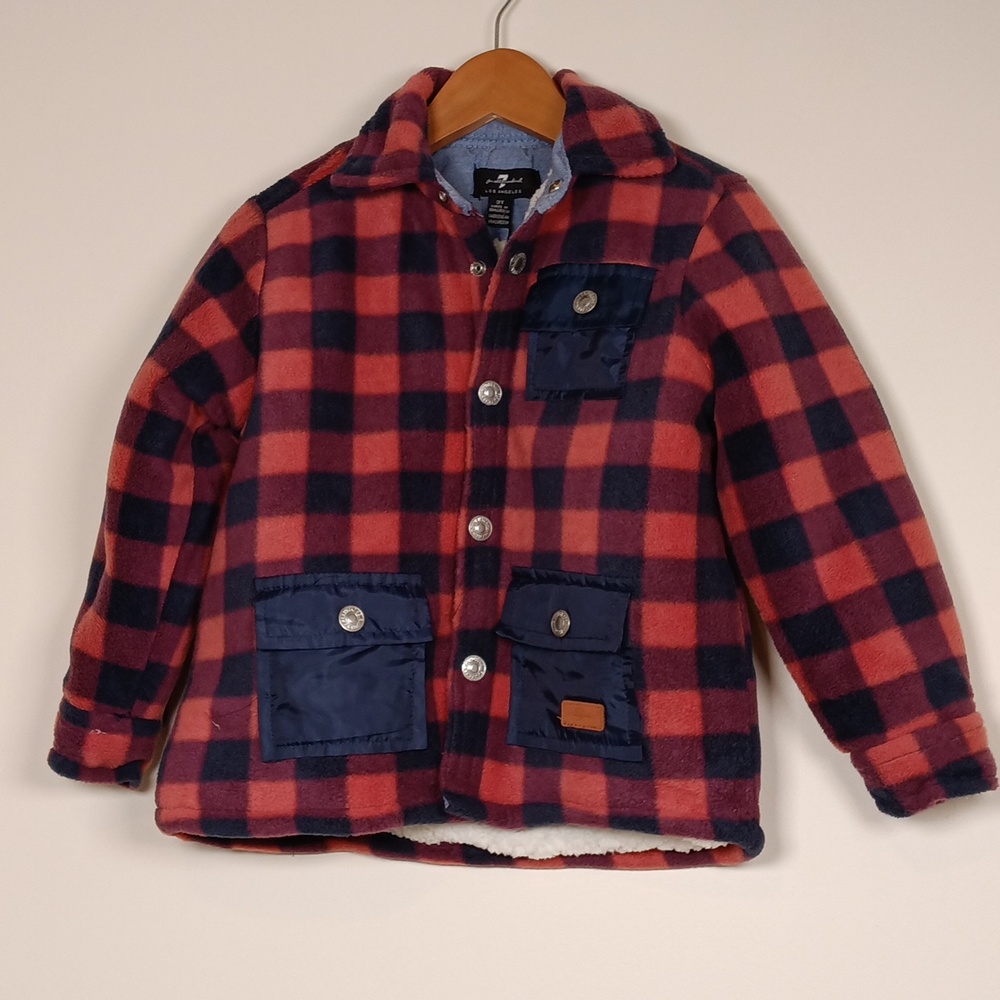 NWT 7 For All Mankind Fleece & Sherpa Buffalo Check Coat